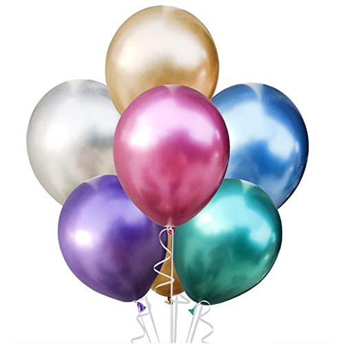 Oblique Unique® 7 Luftballons im Mix mit Metallic Look für Geburtstag Feier Party JGA Hochzeit Ballons - Lila Gold Grün Pink Blau Silber