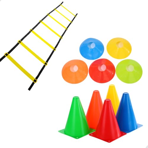 Kit Funcional Agilidade Treino Completo Infantil Kids Treinamento de Futebol Treino em Casa 5 Cone + 5 Chapeu + Escada com 7 degraus