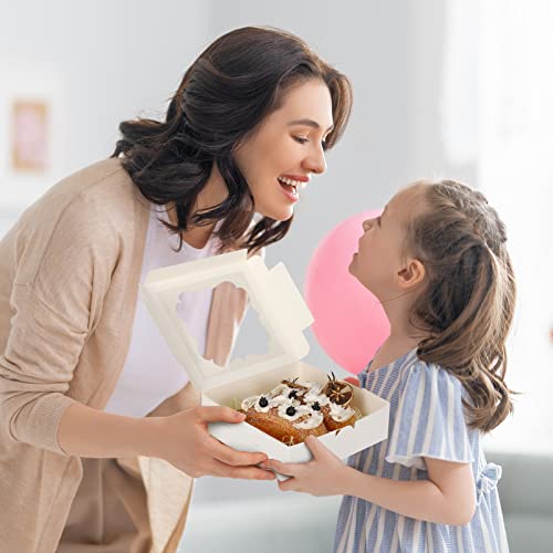 Image of TOMNK 60pcs 2 Style Windows 8x8x2.5 Inches Cookie Boxes, Bakery Boxes | 270gsm Food Grade Cardboard, Flat and Pre-folded for Easy Assembly, Highlight Your Baked Goods and Display Gifts Perfectly