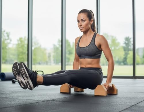 Image of Wooden Push Up Bars with Hand Grip Strengthener, Non-Slip Parallettes for Home Workout, Strength Training, Calisthenics.