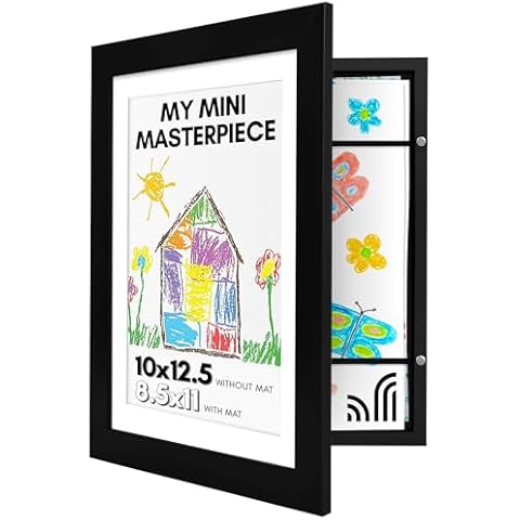 Americanflat 10x12.5 Kids Art Frame - Front Loading Picture Frame Holds 100 Artworks - Use as 8.5x11 Frame with Mat or 10x12.5 Frame Without Mat - My Mini Masterpiece - Black Cover