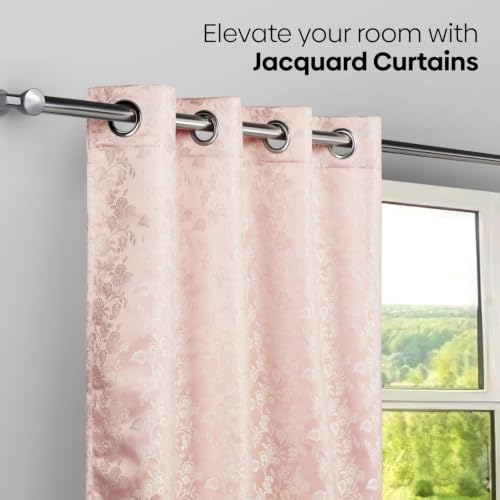 Image of haus & kinder Jacquard Window Curtains 5 Feet Long Pack of 1 Window Curtain, 5 Feet Curtains for Window (Spring Trellis, Beige 130x152 CM)