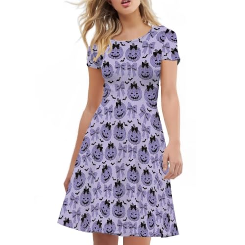 Image of HUGS IDEA Womens Puffy Swing Midi Dress Round Neck Short Sleeve Party A-Line Dresses