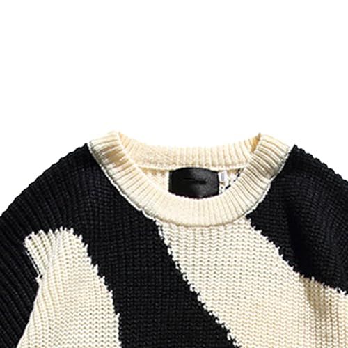 Men's Black and White Sweater Male Dual Color Casual Knit Pullover Men Soft Crewneck Fall Winter Cardigan3