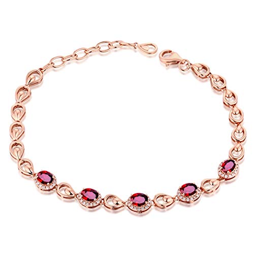 Bracelet rubis femme or rose 2,28 ct chaîne maillon ovale Feng Shui 16cm