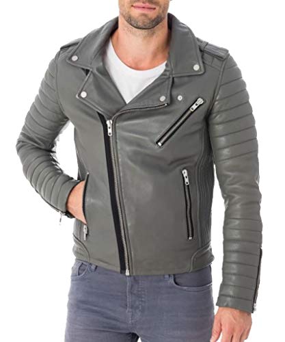 Image of Men's Lambskin Leather Bomber Biker Jacket