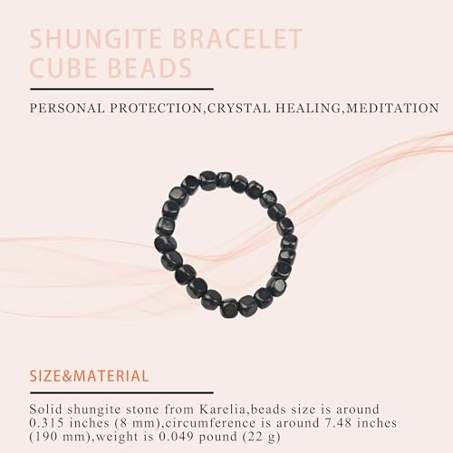 Shungite Bead Bracelet 8mm Cube Crystals Premium Quality Shungite Crystal Bracelets Stretch Gemstone Bracelet2