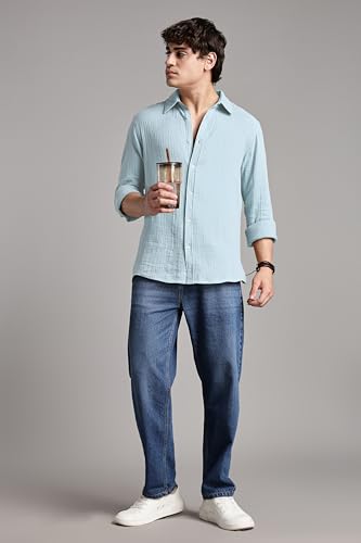 Image of FYLTR Men's 100% Cotton Solid Color Textured Shirt - Full Sleeves | Casual Shirts for Men | Comfortable & Soft | Stylish Shirt