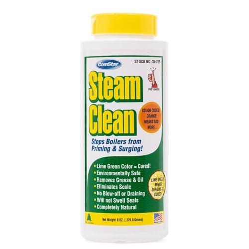 ComStar Steam Clean Boiler Water Treatment, Prevents Priming, Foaming, Surging, Blue Color-Coded Indicator, Removes Grease, Oil, Sludge, Easy-to-Use Natural Formula, 8 Ounces (35-213)