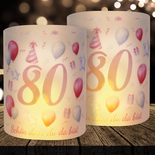 16 lanterne da tavolo, decorazione per 80° compleanno, per donne, Happy Birthday 80° compleanno, decorazione da tavolo per feste, battesimi, comunioni, Mitzvahs Tealight o candele (rosa)