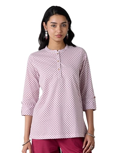 Image of Amazon Brand - Myx Women's Screen Print Straight Printed Regular Cotton Short Kurti (Available in Plus Sizes)