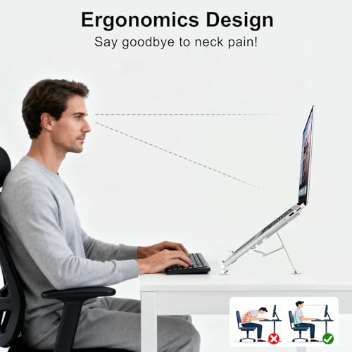 RUHEG Laptop Stand for Desk, Ergonomic Portable Laptop Stand, Riser Holder Notebook Stands, Foldable Aluminum Computer Stand with Air, Pro, More 10-16” Laptops, Tablets, Phone - image 2