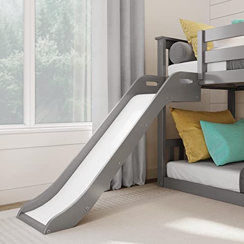 Image of Max & Lily Solid Wood Twin Over Twin Size Low Bunk Beds for Kids with Slide and Ladder, 400 lbs Weight Capacity, 14 inch Safety Guardrail, Anti-Slip Steps, Grey