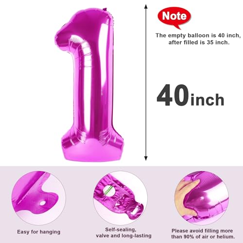 Image of 1 Balloon Numbers Birthday Decorations, 40In Rose Purple Balloons for Party | Eye-catching Appearance, Perfect Decorative Centerpieces, Convenient Self-sealing Structure, Widely for Various Occasions