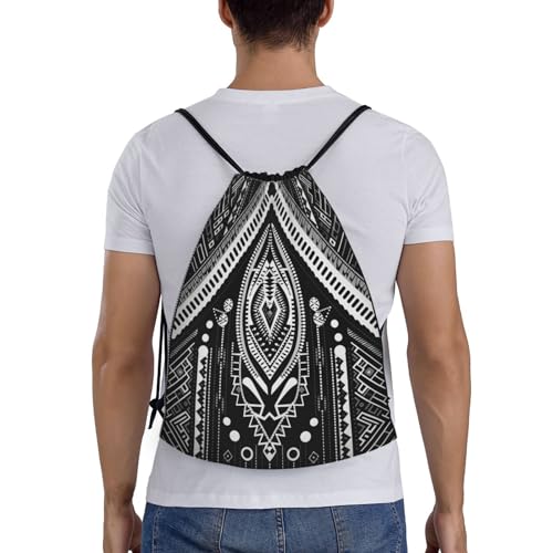 Drawstring Backpack For Men Women Beads And Tassel Pattern String Bag Waterproof Cinch Bag Sports Gym Sackpack Medium, Black2