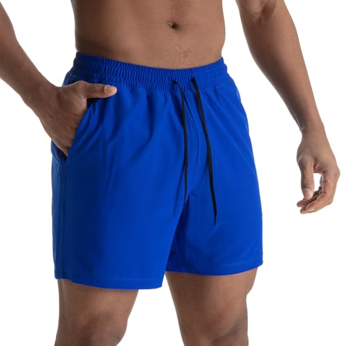 AITLGINVEN Mens Running Shorts 5 Gym Workout Shorts Athletic Short with Zip Pocket Royal Blue M