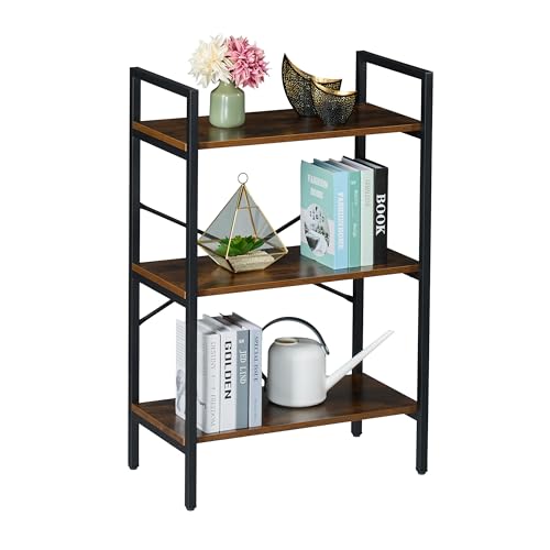 Relaxdays Scaffale Libreria con 3 Ripiani, HLP: 92x60x32 cm, Scaffalatura Aperta, Mobile Stile Industriale, Marrone Nero