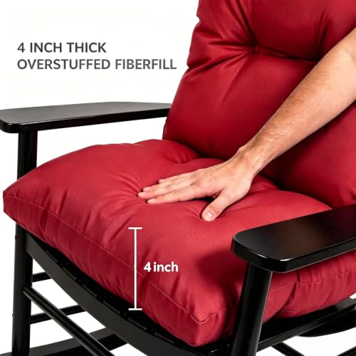 Image of QILLOWAY Tufted Outdoor Chair Cushion Set of 2, Waterproof 43x20x4 Inch Non Slip Replacement Pad for Wicker Lounge Patio Furniture, Red