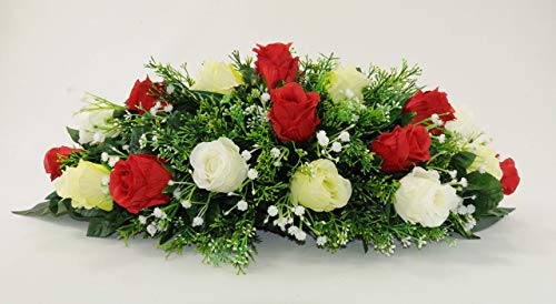 Artificial Flower Arrangement for Cemetary or Funeral - 60 cm - with Red and Ivory Roses - Image 4