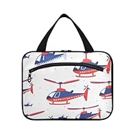 EtherSpher Cartoon Red and Blue Helicopter hanging bags for traveling with hook, designer essential case for toiletries for mom work maletín para maquillaje L, cartoon red and blue helicopter, L