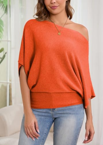 Image of MAKARTHY Womens Batwing Sleeves Knitted Dolman Pullovers Boat Neck Tops Sweatershirts