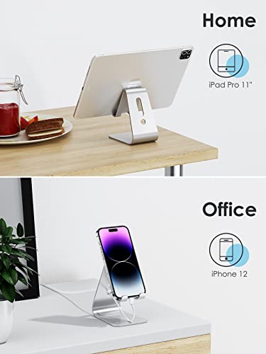 Omoton Upgraded Aluminum Cell Phone Stand, C1 Durable Cellphone Dock With Protective Pads, Smart Stand Designed For Iphone 14 Plus, 14/13/12/11 Pro Max Xr Xs, Ipad Mini, Android Phones, Silver #TOP4
