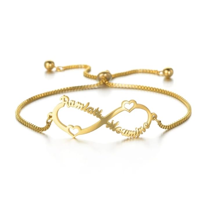 Custom 2 Name Adjustable Bracelet Infinity Heart Customized Bracelet Personalized Name Bracelet with Heart Couple Name Bracelet For Women (Gold) (B0D5HV2Z4K) Amazon Price History, Amazon Price Tracker