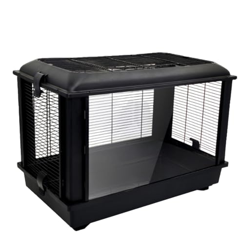 HJJ ハリネズミケージ 小動物ハムスターケージ 飼育ボ ックス パノラマアクリル製 ポータブル 組み立て式 お手入れ簡単 ハリネズミ、シマリス、フクロモモンガ、デグー、モルモット、ウサギに最適 (ブラック,三面鉄メッシュ+アクリルバックパネル)