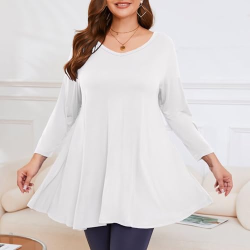 Image of LARACE Tunics 3 /4 Sleeve Plus Size Tops for Women V Neck Loose Fit Flowy Clothing for Leggings
