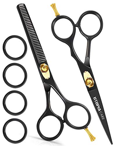 Professional Barber Hair Cutting Scissors with Hair Thinning Shears 6.5 Inches - Black