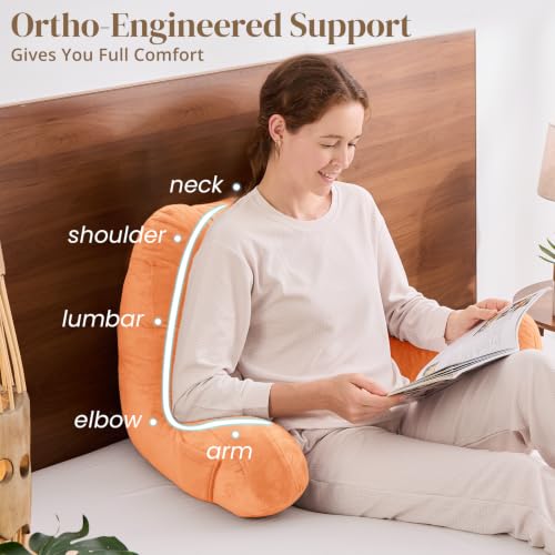 Image of Sasttie Reading Pillow for Bed, Back Pillow for Sitting Up, Orange | 21 inch Backrest Support Cushion for Couch, Sofa, and Floor, Dorm Essentials, OEKO-TEX, Adjustable Down Alternative Fill