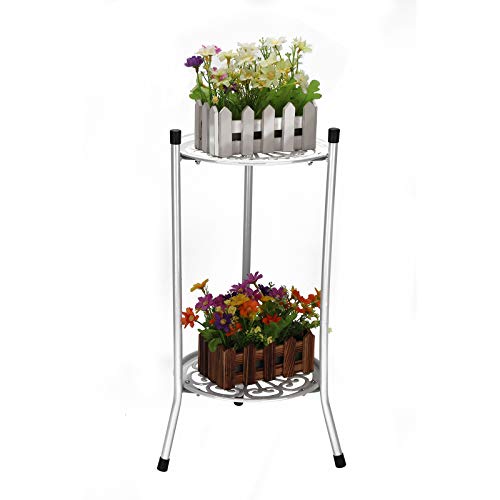 Youyijia Plant Stand Indoor 2 Tier Metal Tall Plant Holder Flower Pot Rack for Home Outdoor Garden 50x30cm White