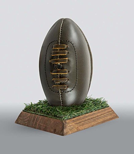 ALL SPORT VINTAGE - Mini Ballon De Rugby Et Socle Gazon - Marron Vintage - Cuir De Vachette - Cousu Main. Marque Française Cover