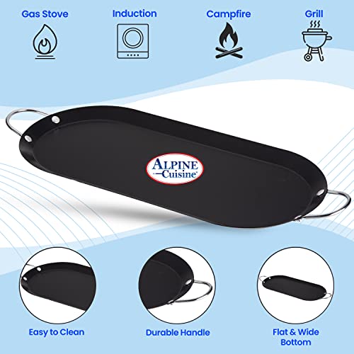 Alpine Cuisine Nonstick Oval Comal 17.5X8-Inch - Black Carbon Steel Tortilla Comal With Single Handle - Durable, Heavy Duty Comal For Cooking - Even-Heating & Long Lasting - Versatile Kitchen Cookware #TOP5