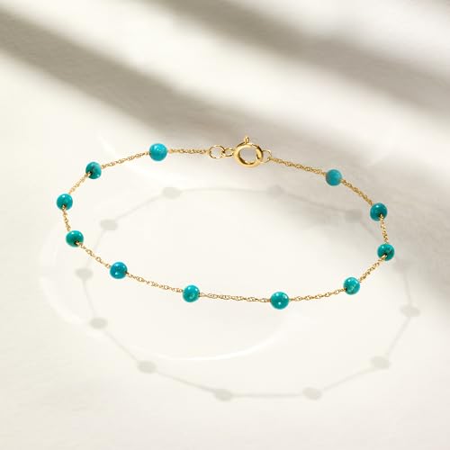 Pure Collection by Ross-Simons 3-3.5mm Turquoise Bead Station Bracelet in 14kt Yellow Gold3