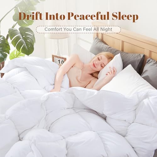 Image of Cosybay King Size Feather Down Fiber Comforter - All Season White Duvet Insert - Luxury Medium Warmth Hotel Bedding Comforter,100% Cotton Cover-King, 106 x 90 Inch