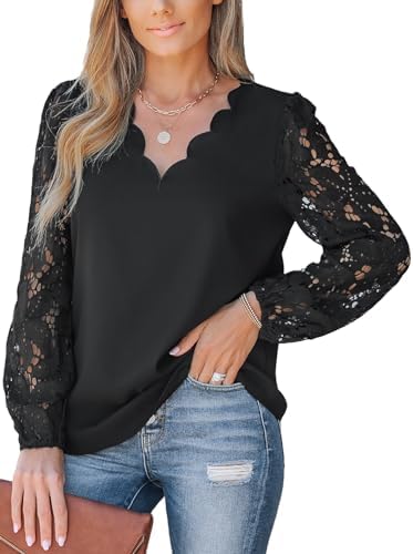 Zukmuk Camicetta di Pizzo Donna T-Shirt Casual Crop Top Maglia Top Camicia a Maniche Lunghe a