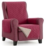 HIPERMANTA Funda Sillon Relax Reversible Bicolor AcolchadaProtector de Sillon Acolchado. Funda Sillon Orejero. Mascotas. Paris. Color Rojo-Beige. Sillon 1 Plaza 55 cm