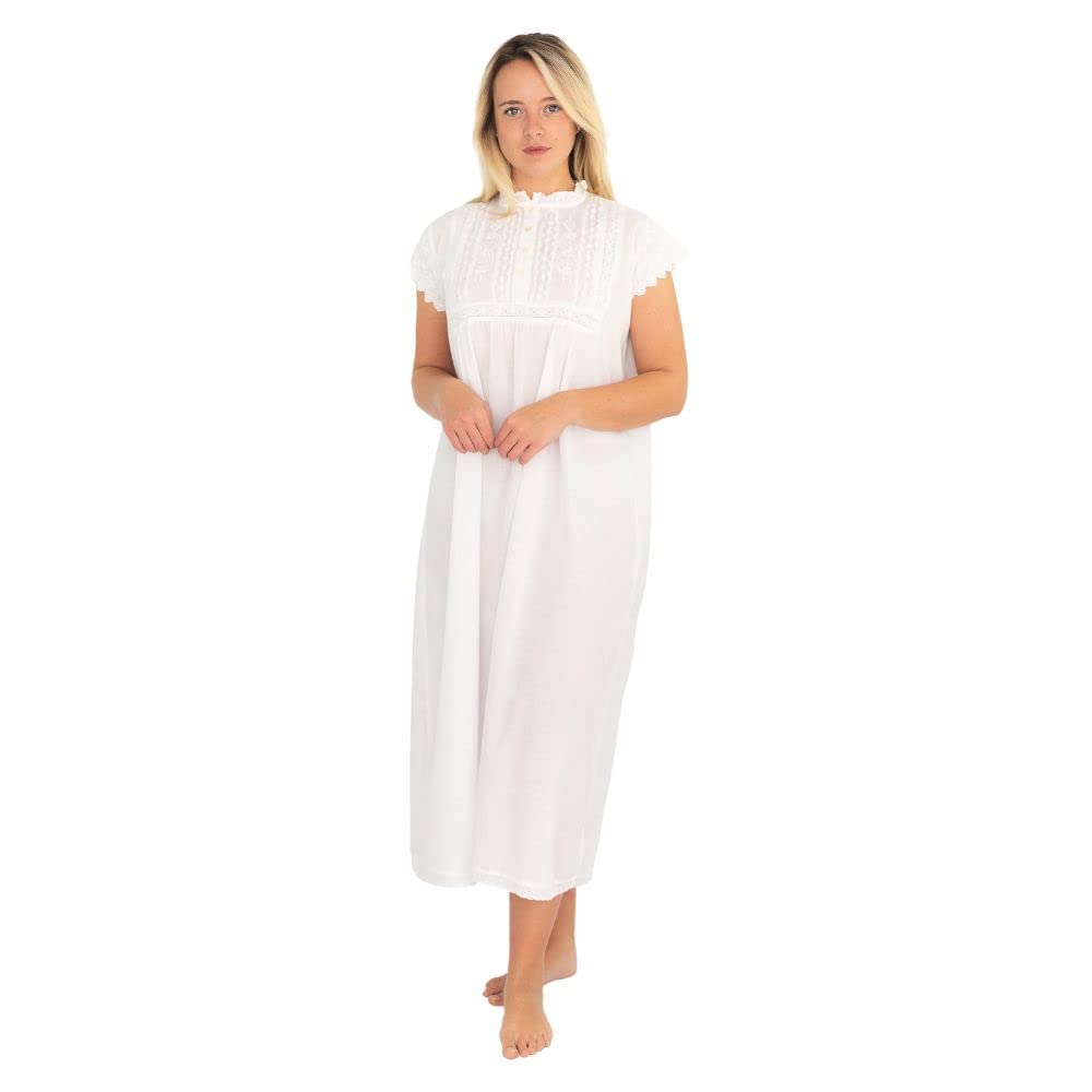 Lunn Antiques Victorian Nightdress POLO with broderie anglaise and lace | Short sleeves (Medium) White