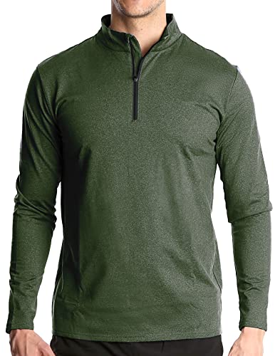 MakingDa Polo de manga larga con cremallera de 1/4 para hombre, gimnasio, fitness, entrenamiento, correr, verde, L Cover