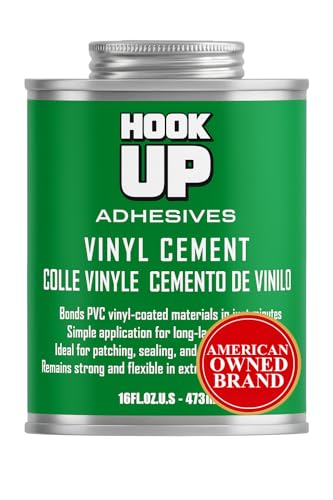 HOOK UP Adhesives Vinyl Contact Cement, Glue Waterproof, Fast-Drying Repair Adhesive for Pools, Inflatables, PVC, Air Mattresses, PVC Pipes, Tarps, Boats, Rafts, Upholstery Strong Bond, Cement 16 OZ