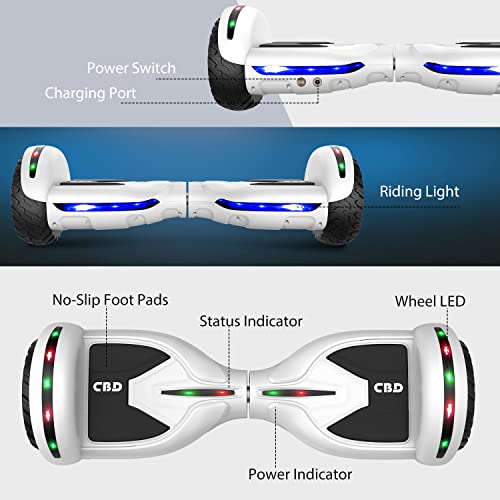 Cbd Hoverboard For Kids Adults, All Terrain Hoverboards Load Up To 200Lbs- 6.5" Tires Large Battery Hoverboard Bluetooth Speakers & 3D Led Light-Hover Board Ul2272 Certified-Christmas Kids Gift- Wh #TOP5
