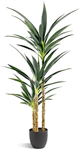 Waoops Artificial Tree 4.7Ft Faux Agave Plant with 3 Heads in Plastic Pot Fake Tree for Home Decor Indoor or Outdoor Office Decoration Housewarming Gift(4.7 Feet-1 Pack)