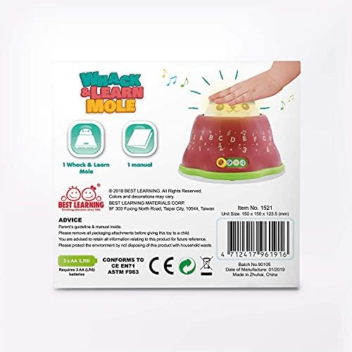 BEST LEARNING Whack & Learn Mole - Interactive Light-Up Educational Toy for Kids 6 to 36 Months Old, Infants and Toddlers - Learn Alphabet, Colours, Numbers, Night Light and Music Game for Babies