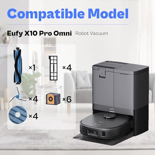 21 Pack compatible with Eufy X10 Pro Omni Robot Vacuum Accessories, 1 Main Roller Brush, 6 Dust-Bags, 4 Side Brushes, 4 Mop Pad, 1 Cleaning Brush, 4 Filters LUXRILIX