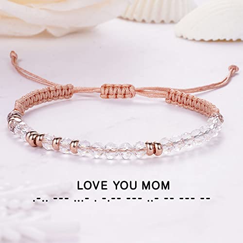 Btysun Morse Code Bracelets for Women Christmas Gift Stocking Stuffers for Teens Pink Braided Bracelets Inspirational Best Friend Birthday Gifts for Her High School Graduation Gifts for Her 2025 Mom Bracelet Jewelry