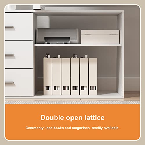 Fufu&Gaga 55.1" Large L-Shaped Office Desk With 41.3" File Cabinet, Corner Computer Desk With 3 Drawers & 2 Shelves, Workstation Executive Desk With Storage Shelf For Home Office (White) #TOP6