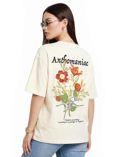 Image of JUNEBERRY Women's Oversized Graphic T-Shirt Retro Floral & Vintage Aesthetic Print, Loose Fit Casual Streetwear Tee, Trendy Baggy Style, (Sizes S-2XL)
