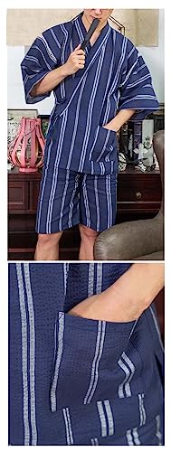 ZEALMAX Men's Kimono Japanese Jinbei Shirt and Pant Cotton Linen Loungewear Lounge Set Spa Bathrobe, Style 3 Multicolor4