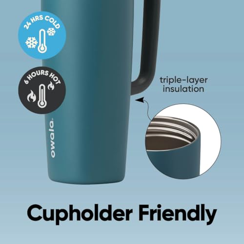 Image of Owala SmoothSip Slider Stainless Steel Insulated Travel Mug with handle, 100% Leak Proof, For Hot and Cold Drinks, Travel Friendly with Sliding Lock Lid, 24 oz, BPA Free, Leak Proof, High Dive